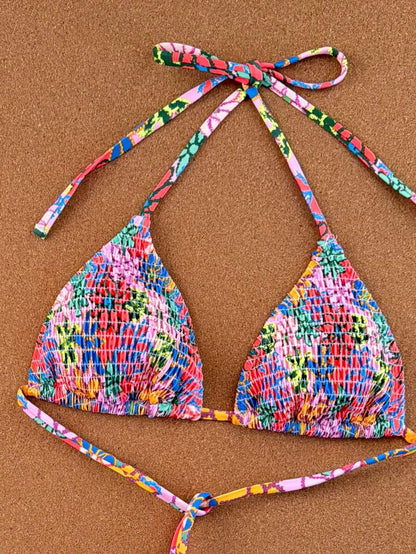 Swim Vcay 2026 Spring/Summer Women's Spaghetti Strap Halter Neck Black Base White Polka Dot Random Print Sweet Cute Side High Cut Bikini Swimwear 2-Piece Set Vacation Bikini Set Pink Bikini Set High Leg Bikini Set Modest Bikini Set Bikini Set