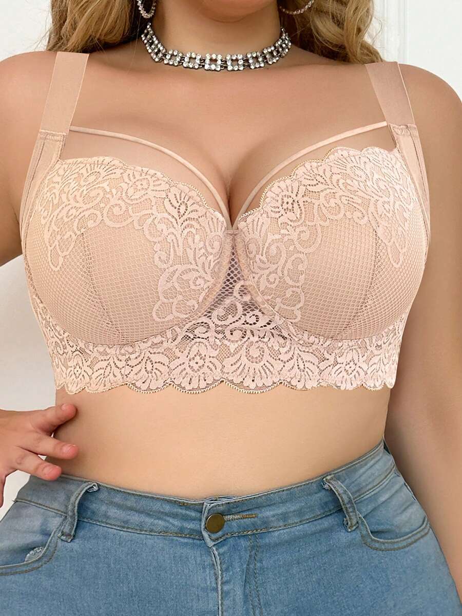 Women's Plus Size Comfortable Underwire Lace Bra - Elegant Full Coverage Support