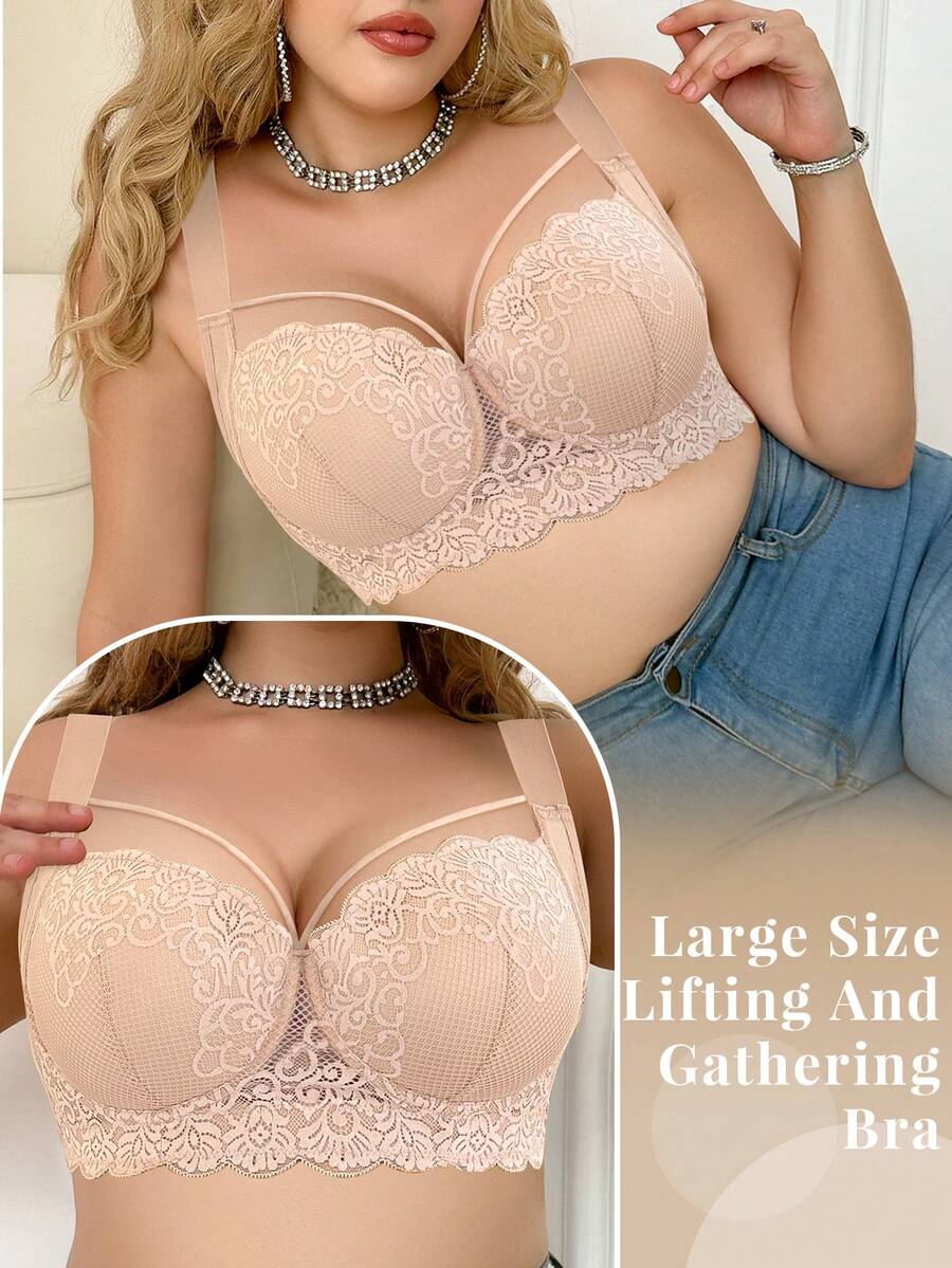 Women's Plus Size Comfortable Underwire Lace Bra - Elegant Full Coverage Support
