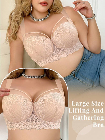 Women's Plus Size Comfortable Underwire Lace Bra - Elegant Full Coverage Support