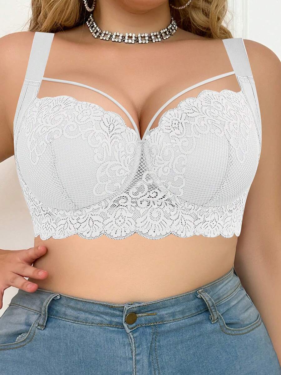 Women's Plus Size Comfortable Underwire Lace Bra - Elegant Full Coverage Support