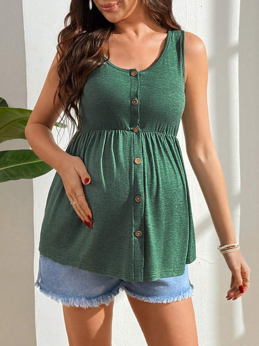 Black Nursing Maternity Tank Top with Scoop Neck and Lace Up Detail Slim Fit High Stretch Postpartum Sleeveless Vest for Home Casual Wear