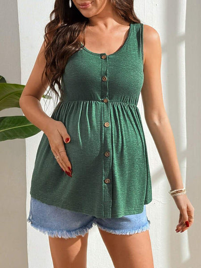 Black Nursing Maternity Tank Top with Scoop Neck and Lace Up Detail Slim Fit High Stretch Postpartum Sleeveless Vest for Home Casual Wear