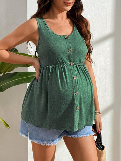 Black Nursing Maternity Tank Top with Scoop Neck and Lace Up Detail Slim Fit High Stretch Postpartum Sleeveless Vest for Home Casual Wear