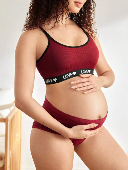 Maternity Letter Heart Print Nursing Underwear Women Casual Comfortable Breastfeeding Lingerie Sleepwear