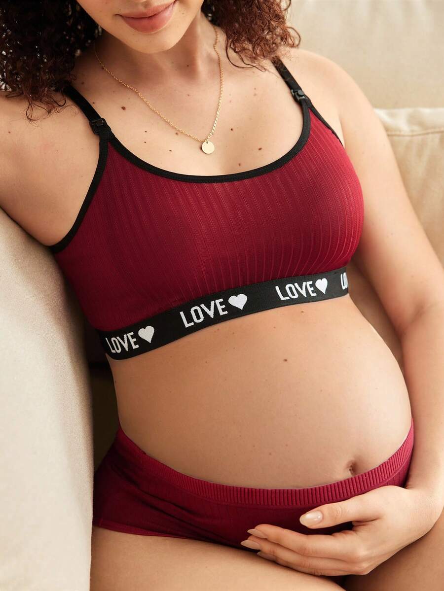 Maternity Letter Heart Print Nursing Underwear Women Casual Comfortable Breastfeeding Lingerie Sleepwear