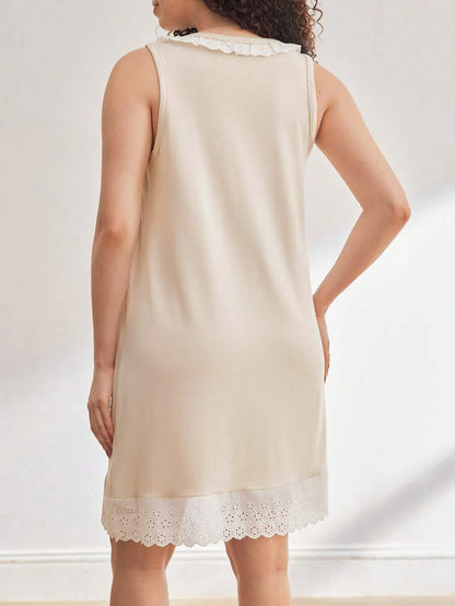 Maternity Round Neck Bow Ruffle Hem Nightgown Women Casual Loungewear Sleep Dress