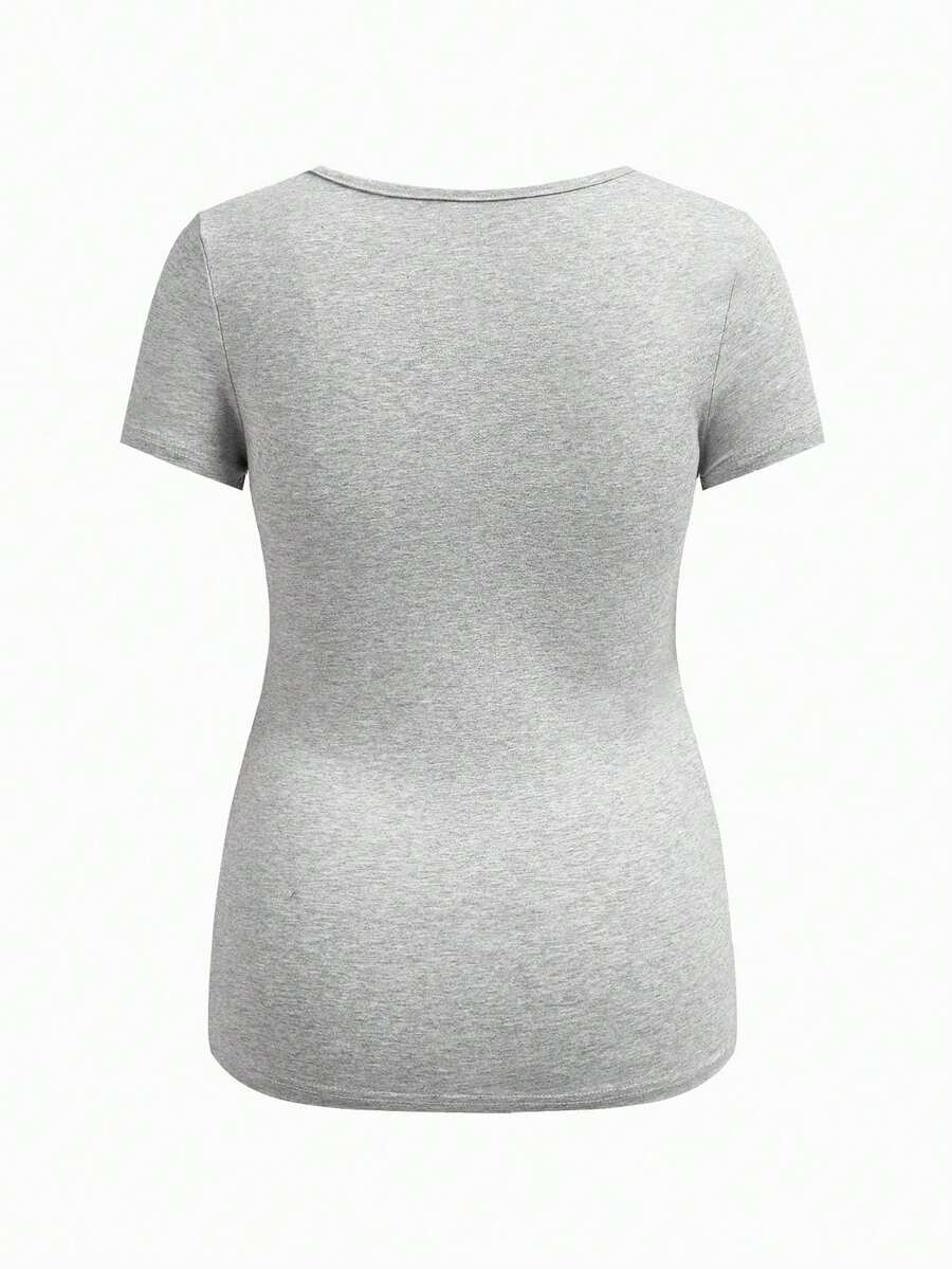 Maternity Solid Color Pleated T-Shirt - Casual Short Sleeve Versatile Daily Wear