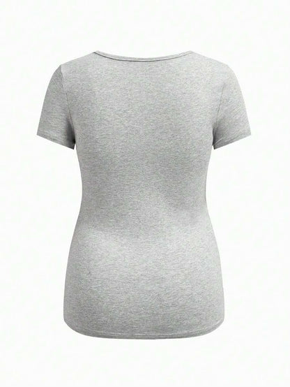 Maternity Solid Color Pleated T-Shirt - Casual Short Sleeve Versatile Daily Wear