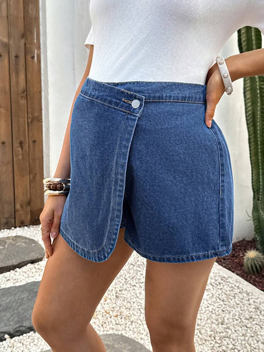 Blue Denim Maternity Shorts with Ruffled Hem - Loose Fit Zipper Fly Mini Shorts - Casual Home and Daily Wear Cotton Blend Shorts