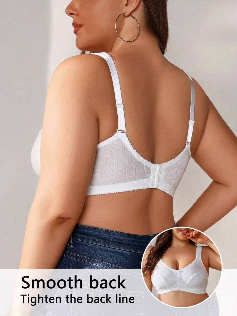 Plus Size Women's Jacquard Wireless Bra - Soft Sponge Adjustable Strap Bralette