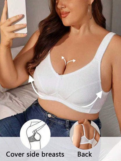 Plus Size Women's Jacquard Wireless Bra - Soft Sponge Adjustable Strap Bralette