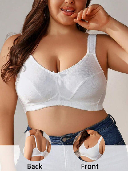 Plus Size Women's Jacquard Wireless Bra - Soft Sponge Adjustable Strap Bralette