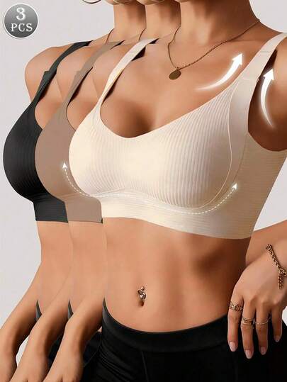 3-Piece Women's Breathable Plus Size Sports Bra - Wireless Lifting Support
