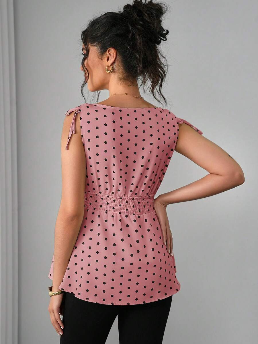 Apricot Geometric Print Shirred Boat Neck Maternity Tank Top - Casual Regular Fit Sleeveless Cami for Home and Everyday Wear