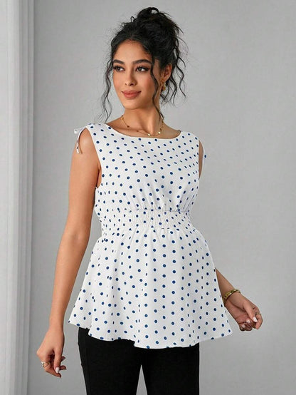 Apricot Geometric Print Shirred Boat Neck Maternity Tank Top - Casual Regular Fit Sleeveless Cami for Home and Everyday Wear