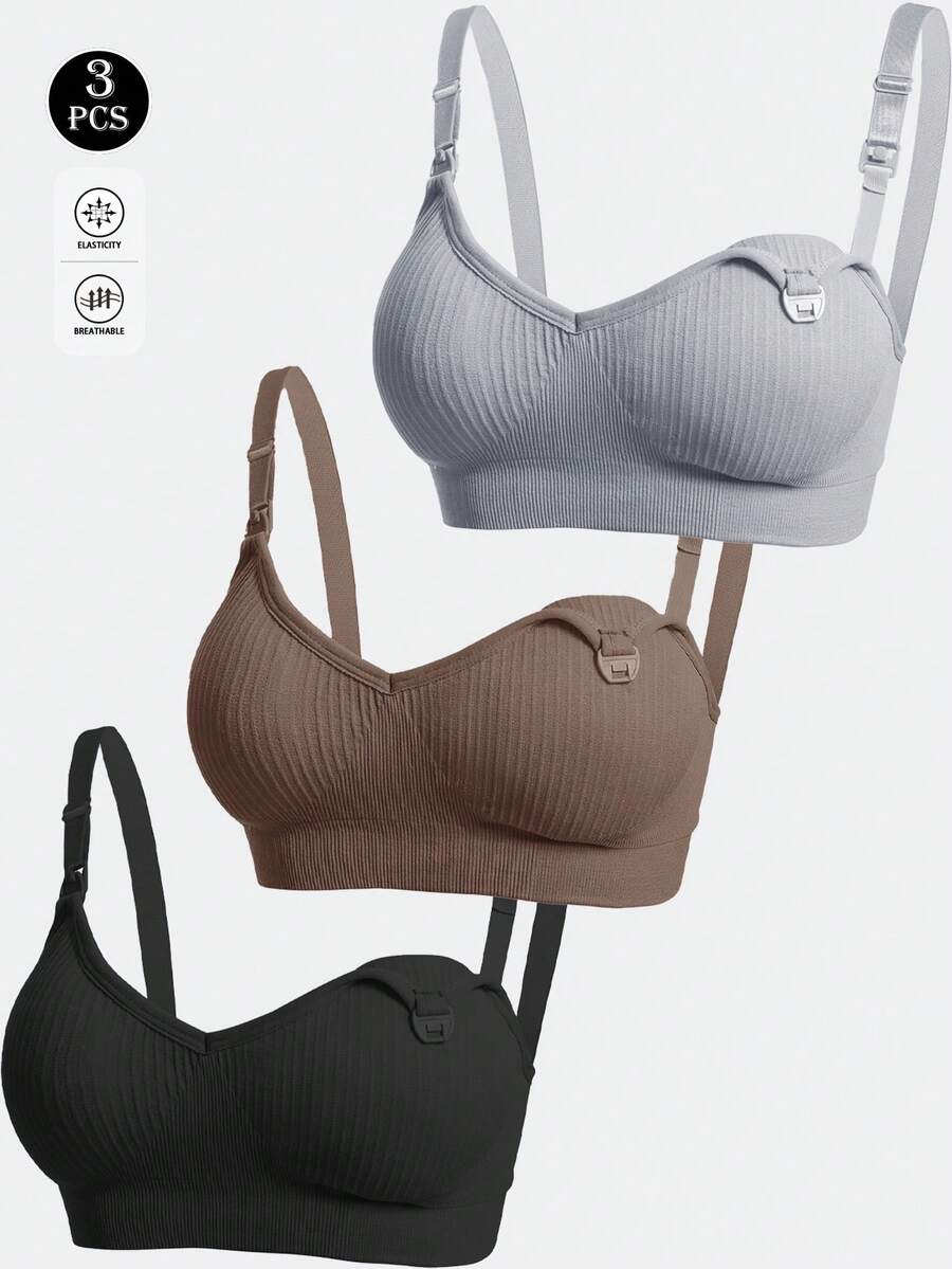 3PCS Maternity Nursing Bra Set Women Front Clip Closure Comfortable Breastfeeding Support Bras