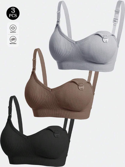 3PCS Maternity Nursing Bra Set Women Front Clip Closure Comfortable Breastfeeding Support Bras