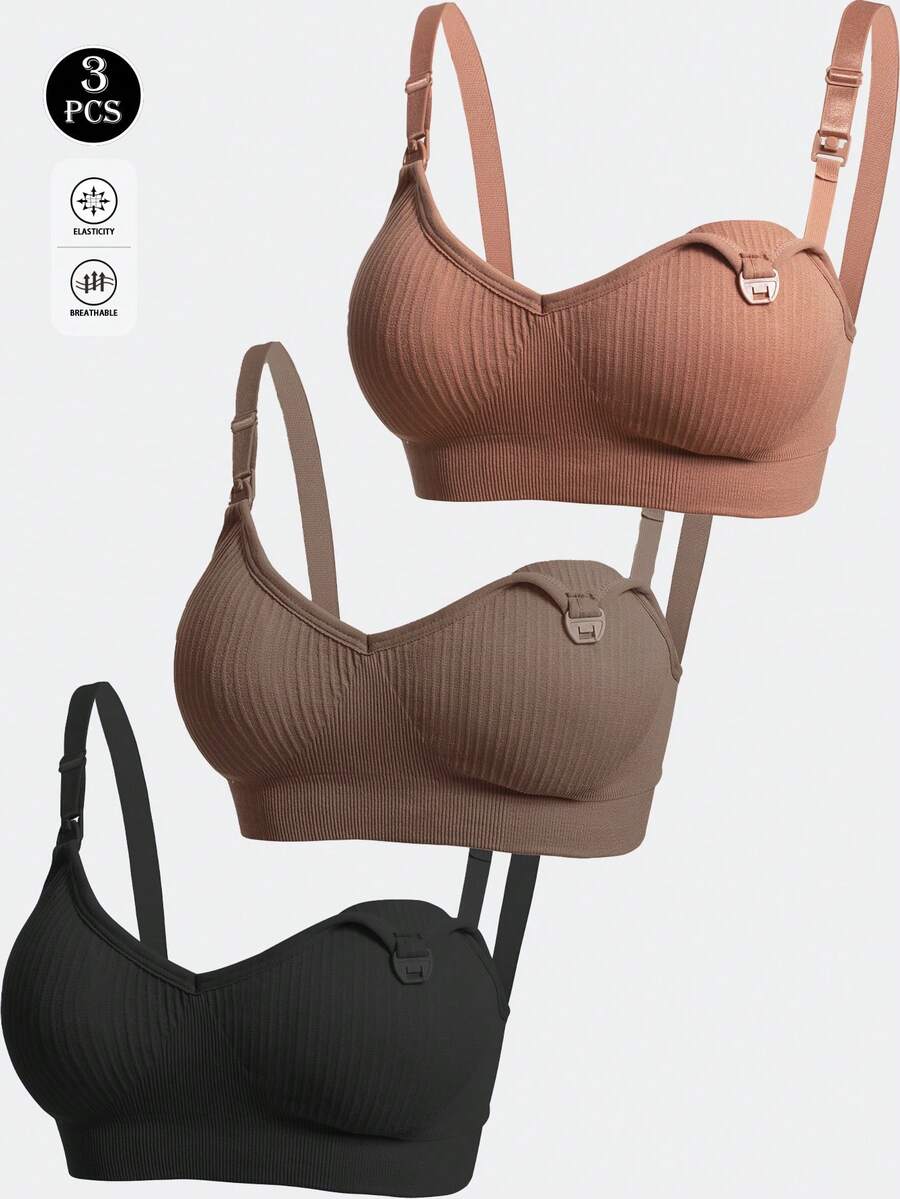 3-Pack Seamless Maternity Nursing Bras, Wireless Front-Snap Breastfeeding Sleep Bra with Removable Padding, Multicolor Set
