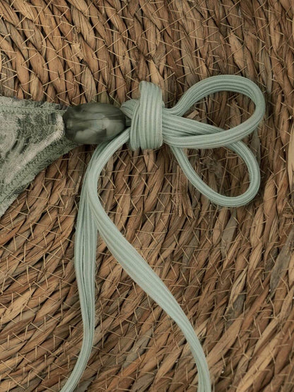 Swim Vcay 2026 Spring/Summer Green Special Fabric Women's Swimwear, Spaghetti Strap Halter Solid Color Sexy Side Tie Thong Bikini Two-Piece Swimwear Teal Bikini Tie Bikini Set Textured Bikini Triangle Bikini Triangle Bikini Set