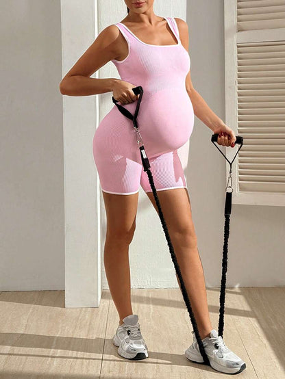 Maternity Contrast Trim Scoop Neck Sleeveless Jumpsuit - Slim Fit Seamless Sportswear