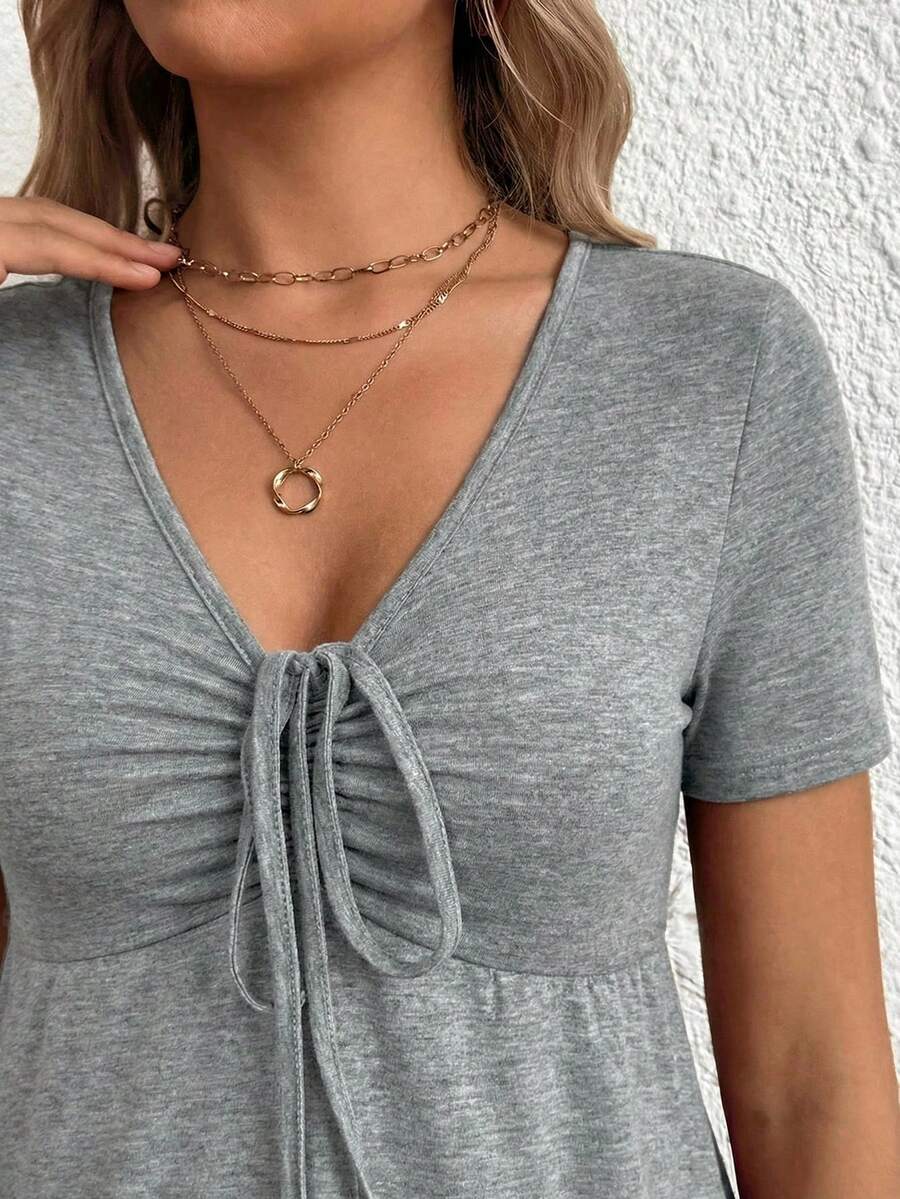 Maternity T-Shirt - Solid Color Front Tie Casual Short Sleeve Soft Stretch, Everyday Pregnancy