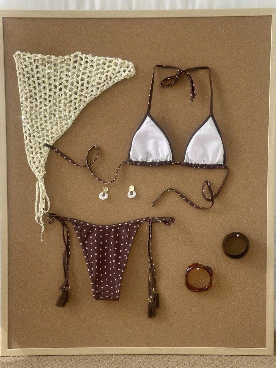 Swim Vcay Women's Summer Vacation Beach Paisley Print Halter Neck Bikini Set