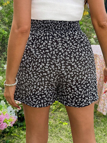 Green Ditsy Floral Maternity Shorts - Boho High Waist Wide Leg Summer Shorts - Loose Fit Elastic Waist Casual Maternity Home Wear