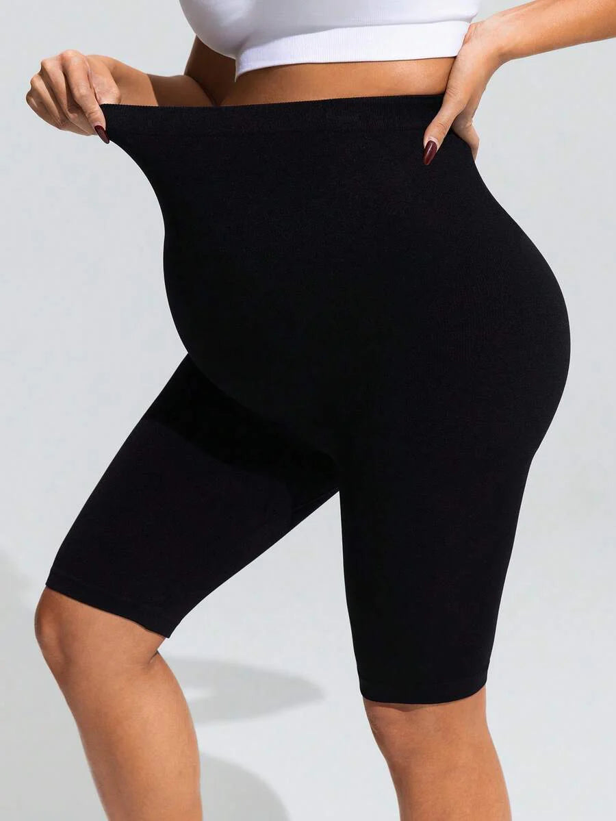 High Waist Maternity 7/8 Pants - Breathable Fabric Solid Color Sports Wear