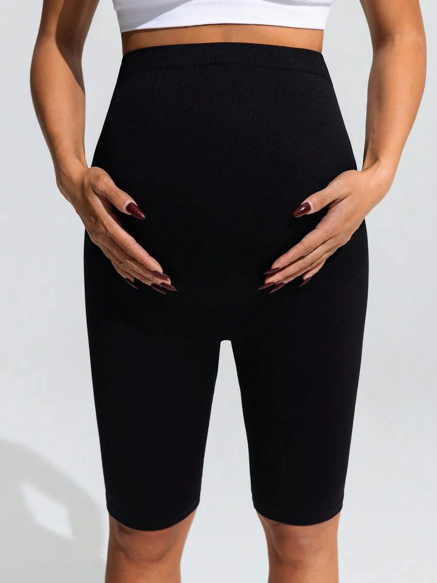 High Waist Maternity 7/8 Pants - Breathable Fabric Solid Color Sports Wear