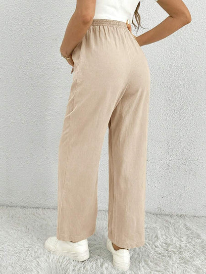 Maternity Straight Leg Pants - Belted Waist, Cooling Fabric, Ultra High Waist, Black