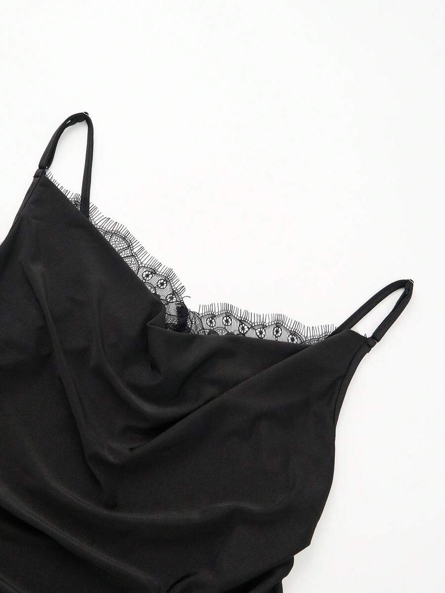 Apricot Cowl Neck Maternity Cami - Sexy Lace Detail Asymmetrical Spaghetti Strap Camisole - Lightweight Cold Shoulder Night Out Top