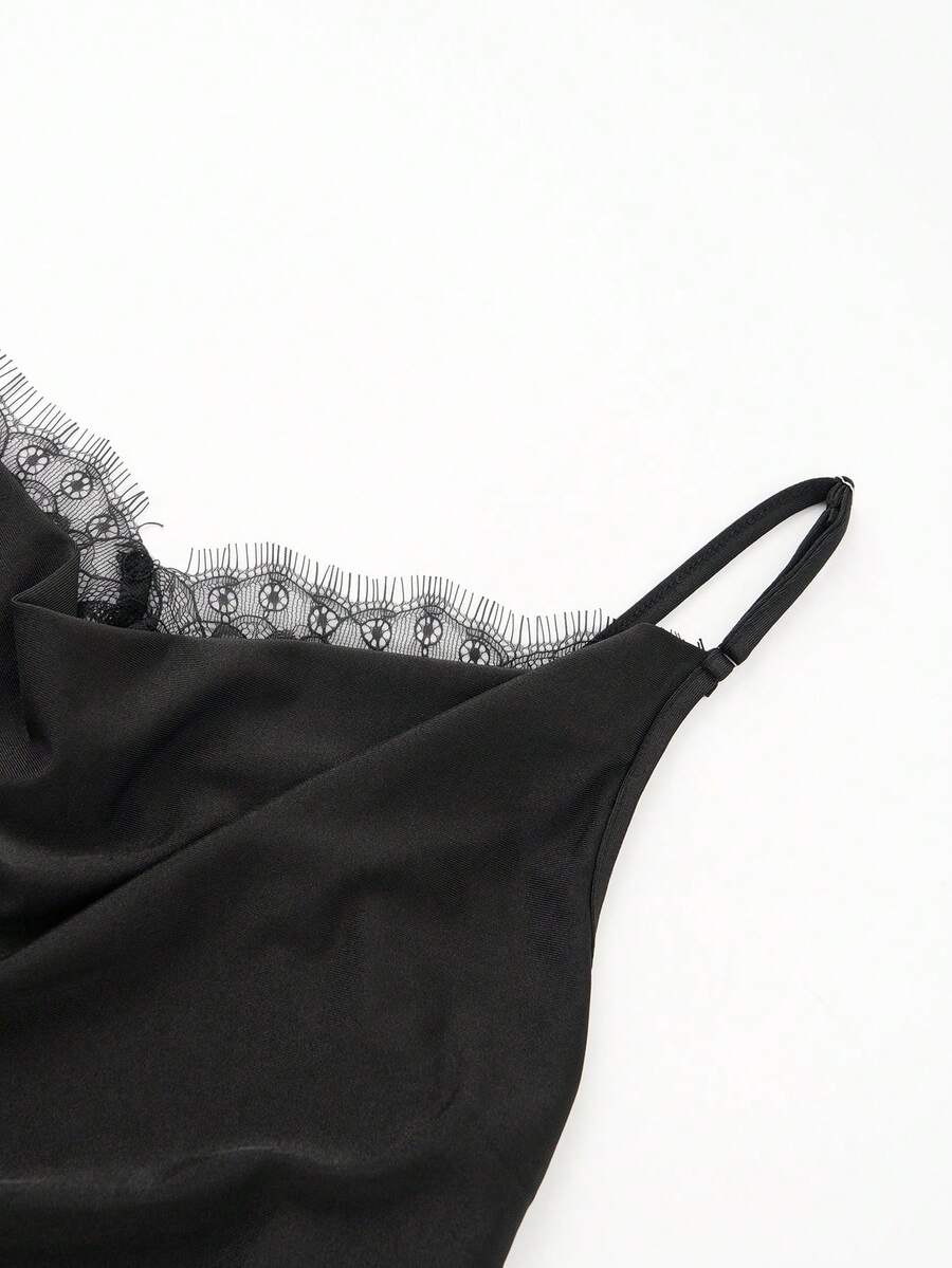 Apricot Cowl Neck Maternity Cami - Sexy Lace Detail Asymmetrical Spaghetti Strap Camisole - Lightweight Cold Shoulder Night Out Top