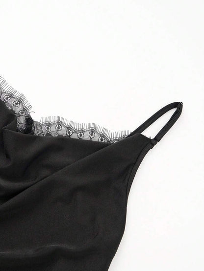 Apricot Cowl Neck Maternity Cami - Sexy Lace Detail Asymmetrical Spaghetti Strap Camisole - Lightweight Cold Shoulder Night Out Top