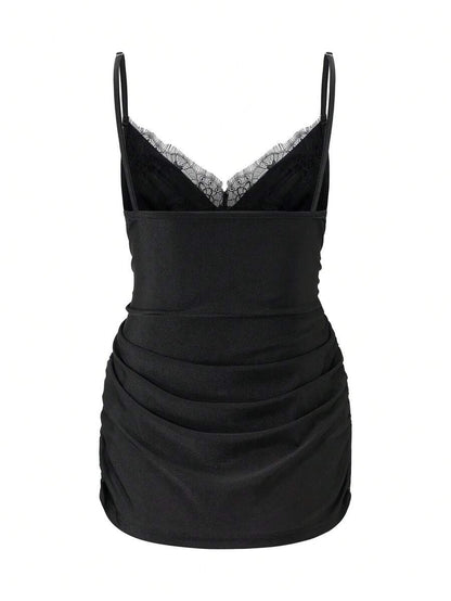 Apricot Cowl Neck Maternity Cami - Sexy Lace Detail Asymmetrical Spaghetti Strap Camisole - Lightweight Cold Shoulder Night Out Top