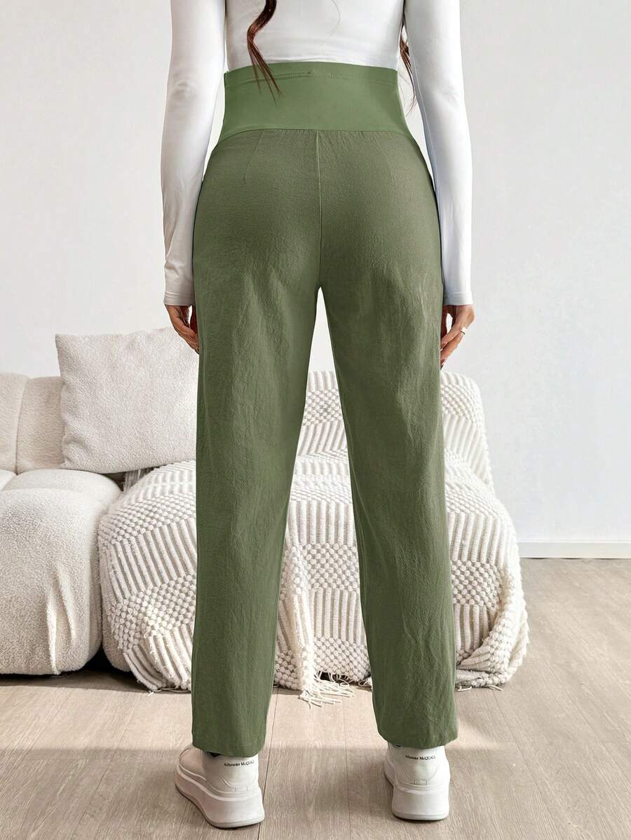 Maternity Tapered Pants - Adjustable Ultra High Waist, Cotton, Black