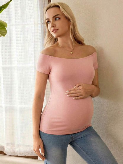 Maternity Simple Solid Off-Shoulder T-Shirt For Daily Wear