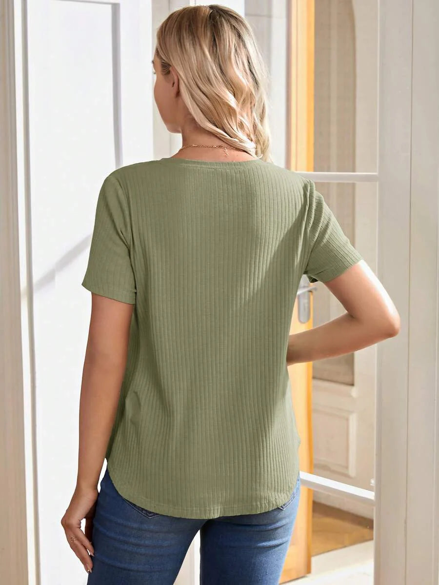 Maternity Nursing Top - Solid Color Round Neck Casual Short Sleeve Soft, Summer Breastfeeding