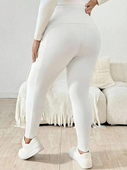 Plus Size Maternity Leggings - Adjustable Waist, Phone Pocket, Ultra High Waist, Slim Fit, Royal Blue