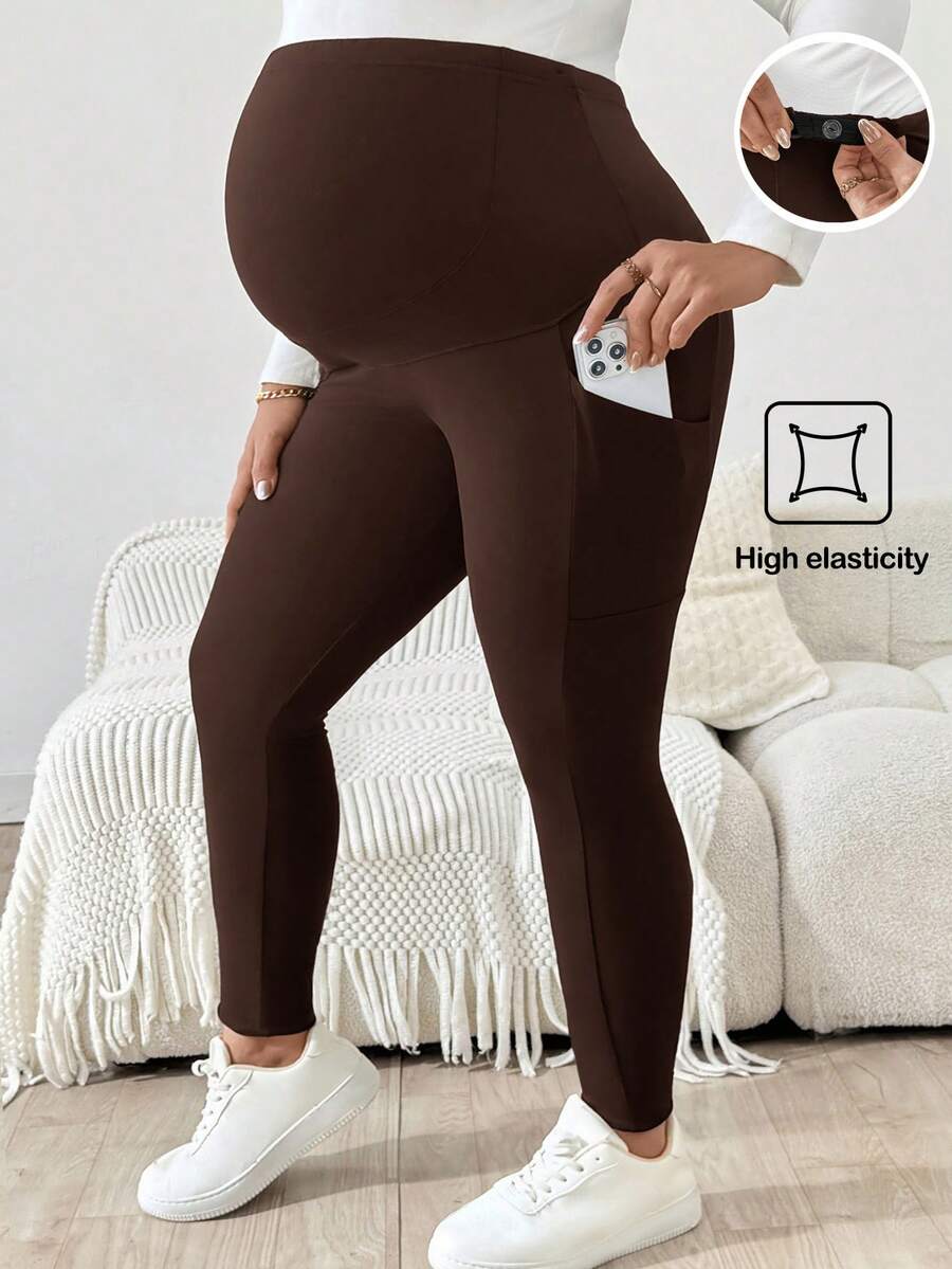 Plus Size Maternity Leggings - Adjustable Waist, Phone Pocket, Ultra High Waist, Slim Fit, Royal Blue