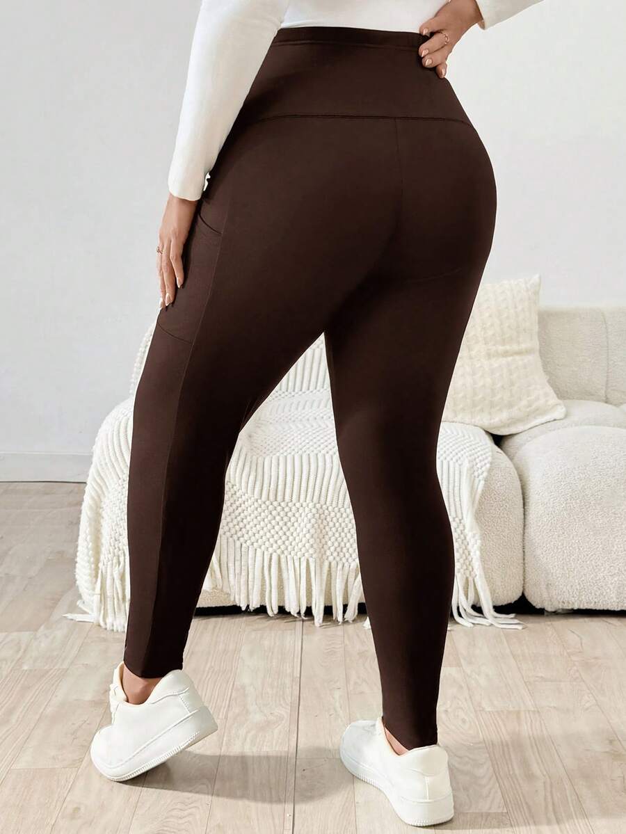 Plus Size Maternity Leggings - Adjustable Waist, Phone Pocket, Ultra High Waist, Slim Fit, Royal Blue