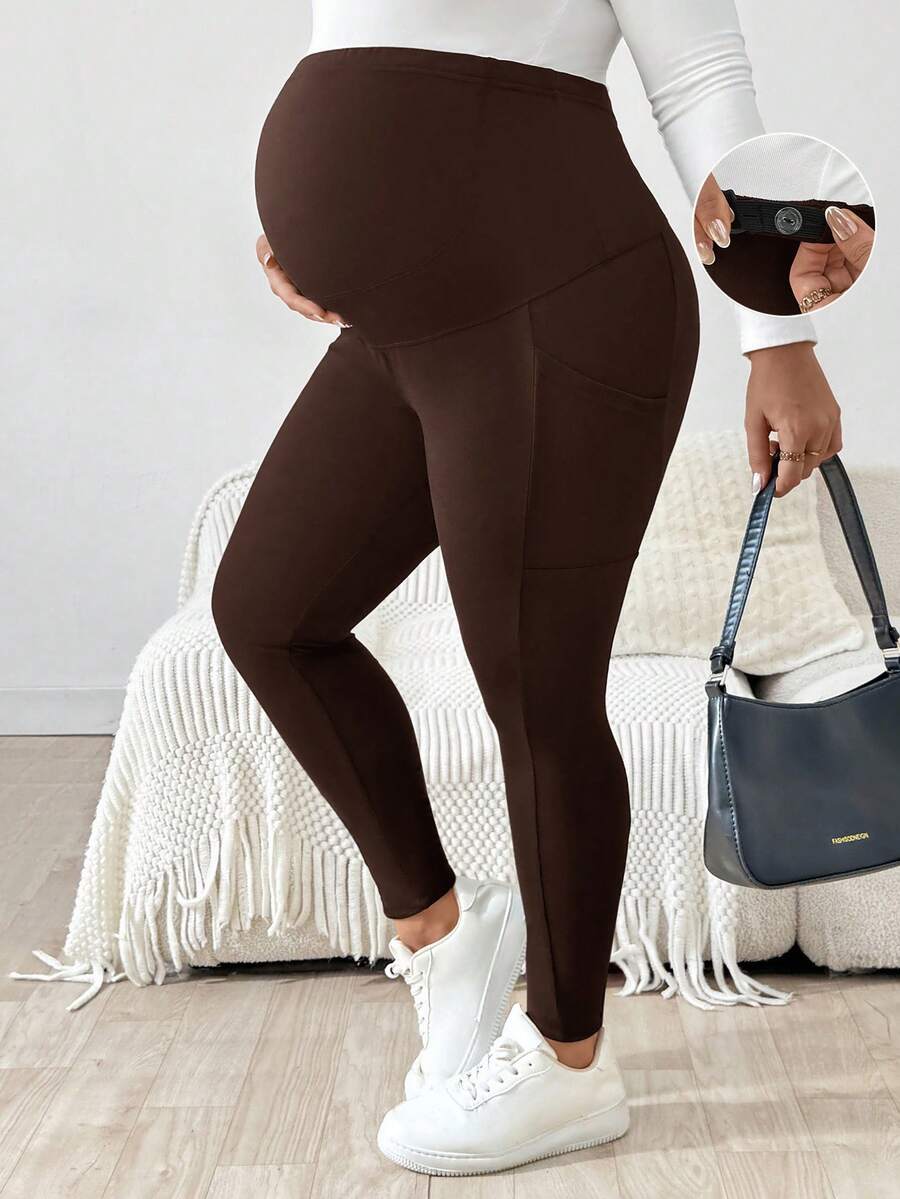 Plus Size Maternity Leggings - Adjustable Waist, Phone Pocket, Ultra High Waist, Slim Fit, Royal Blue