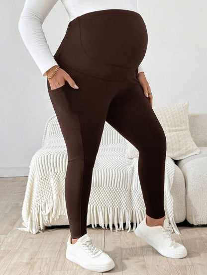 Plus Size Maternity Leggings - Adjustable Waist, Phone Pocket, Ultra High Waist, Slim Fit, Royal Blue