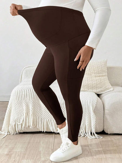 Plus Size Maternity Leggings - Adjustable Waist, Phone Pocket, Ultra High Waist, Slim Fit, Royal Blue