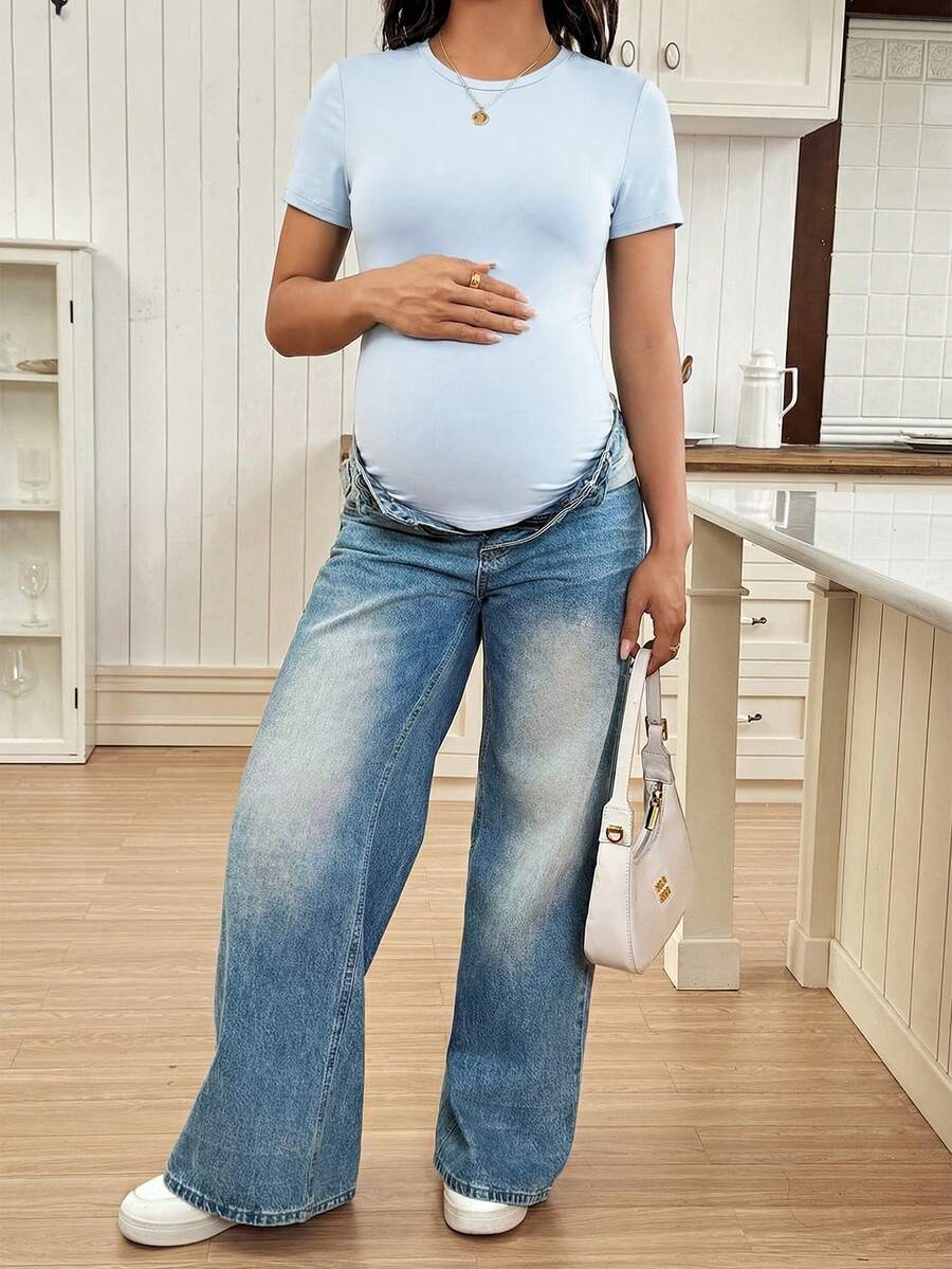 Slim Fit Maternity Jumpsuit – Solid Color Summer Outfit for Women