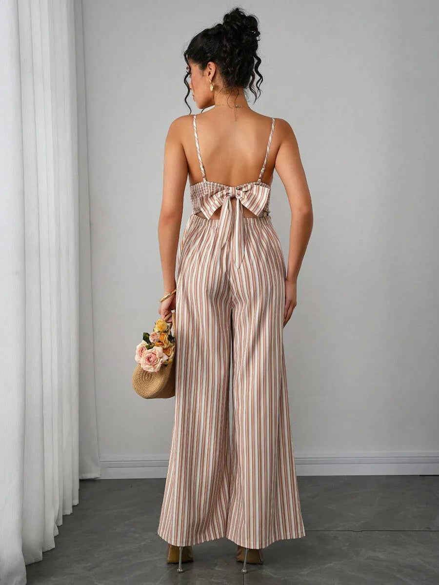 Maternity Striped Cami Jumpsuit - Spaghetti Strap, Wide Leg, Loose Fit, Cropped, Blue