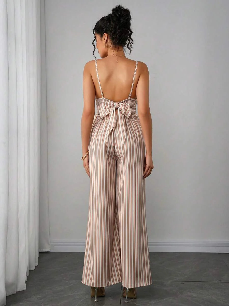 Maternity Striped Cami Jumpsuit - Spaghetti Strap, Wide Leg, Loose Fit, Cropped, Blue
