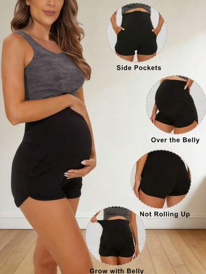 Maternity Soft Lounge Shorts - High Waist Dolphin Hem Pajama Bottoms