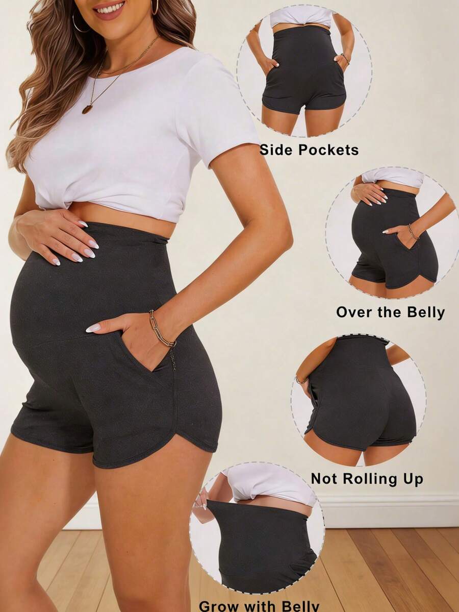 Maternity Soft Lounge Shorts - High Waist Dolphin Hem Pajama Bottoms