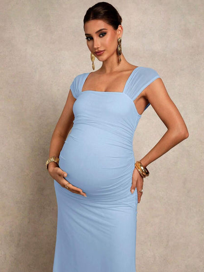 Elegant Solid Color Maternity Dress For Summer